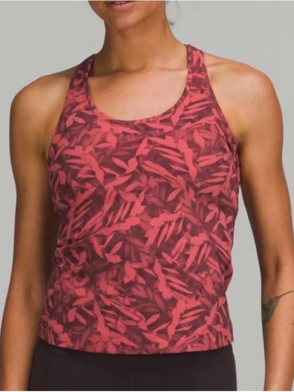 Lululemon Cool Racerback Short Tank Top Nulu Spray Leaf Fireside Red Size 8